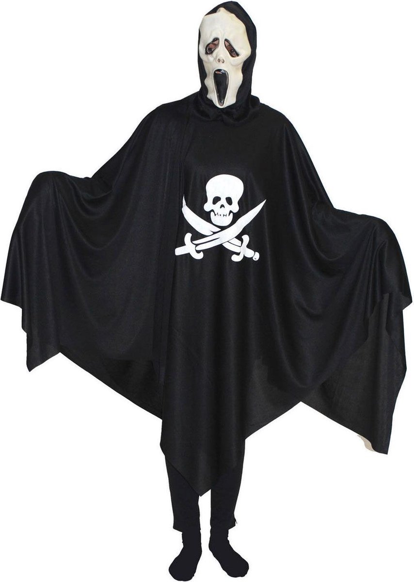 Verkleedpak poncho met doodshoofd en masker volwassene Skullbone Spirit One Size