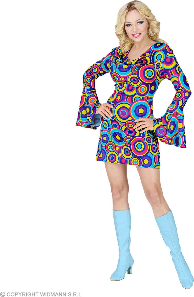 Widmann - Hippie Kostuum - Blauwe Bellen Bubbels Jaren 70 - Vrouw - blauw,multicolor - Medium - Carnavalskleding - Verkleedkleding