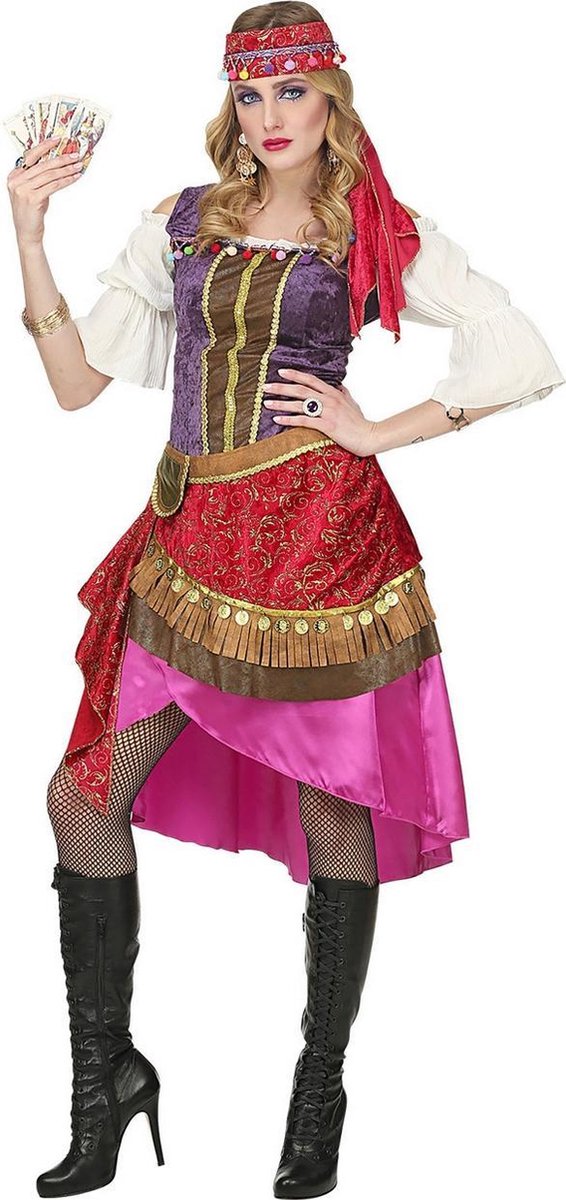 Widmann - Zigeuner & Zigeunerin Kostuum - Waarzegster Tarotinia Zigeunerin - Vrouw - paars,roze - Large - Carnavalskleding - Verkleedkleding