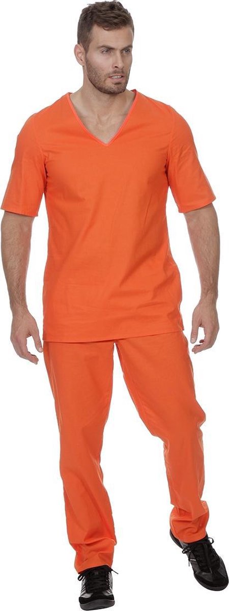 Wilbers - Boef Kostuum - Guantanamo Bay Gevangene - Man - oranje - Maat 60 - Carnavalskleding - Verkleedkleding