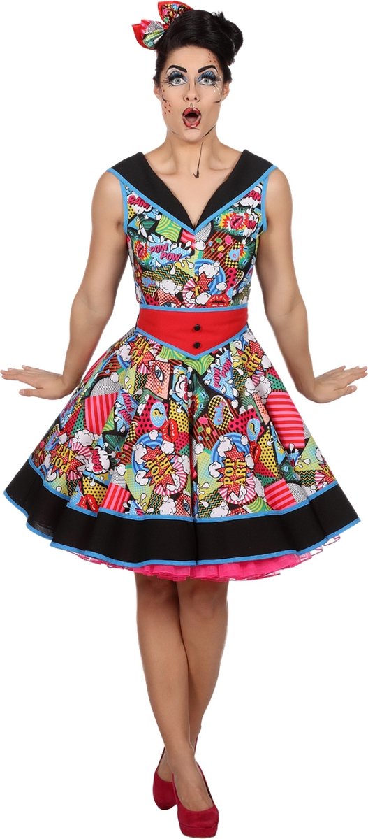 Wilbers - Hippie Kostuum - Pop-Art Lichtenstein Rock And Roll - Vrouw - multicolor - Maat 36 - Carnavalskleding - Verkleedkleding