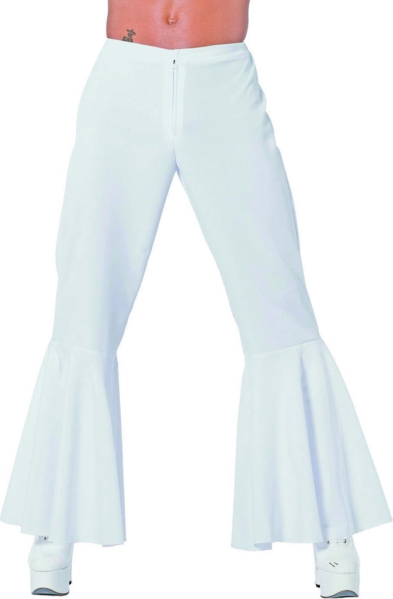 Wilbers - Hippie Kostuum - Witte Hippie Broek Man - wit / beige - Maat 60 - Carnavalskleding - Verkleedkleding