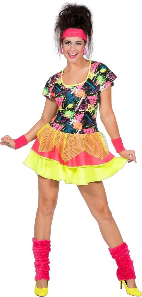 Wilbers - Jaren 80 & 90 Kostuum - Daverende Disco Girl Jaren 80 - Vrouw - geel - Maat 34 - Carnavalskleding - Verkleedkleding