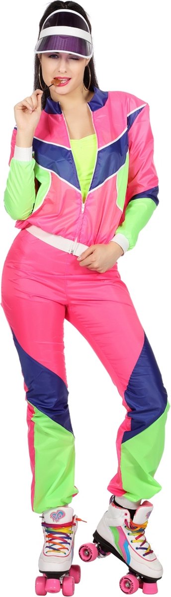 Wilbers - Jaren 80 & 90 Kostuum - Volkomen Fout Jaren 80 Retro Trainingspak - Vrouw - roze - Maat 48 - Carnavalskleding - Verkleedkleding