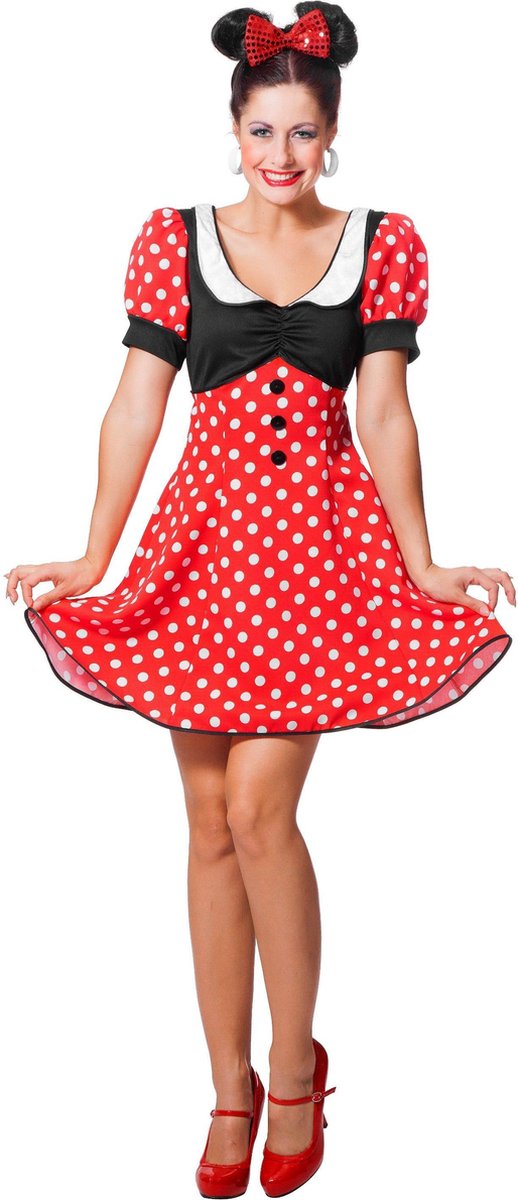 Wilbers - Mickey & Minnie Mouse Kostuum - Minnie De Dottige Muis - Vrouw - rood - Maat 34 - Carnavalskleding - Verkleedkleding