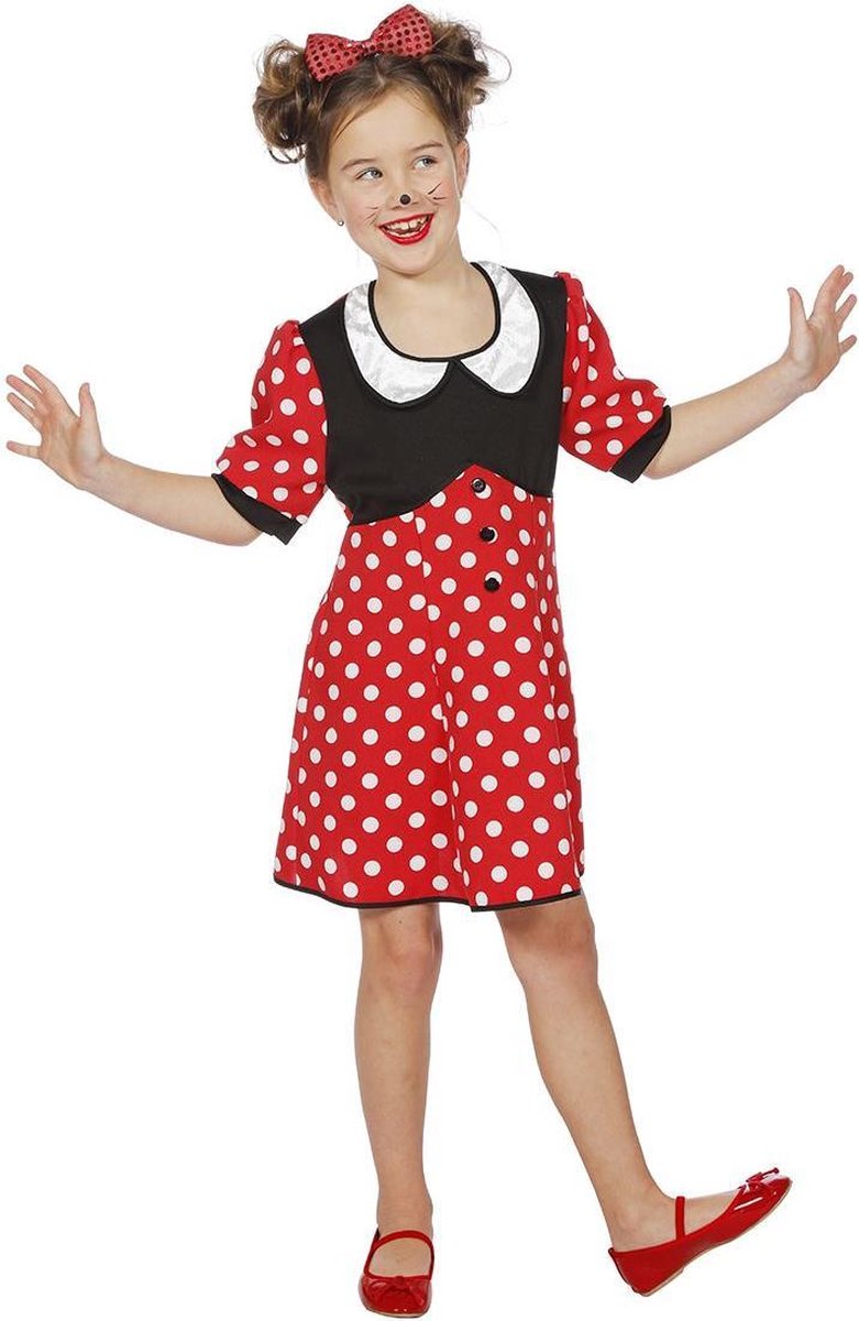 Wilbers - Mickey & Minnie Mouse Kostuum - Minnie De Mooie Muis - Meisje - rood - Maat 140 - Carnavalskleding - Verkleedkleding