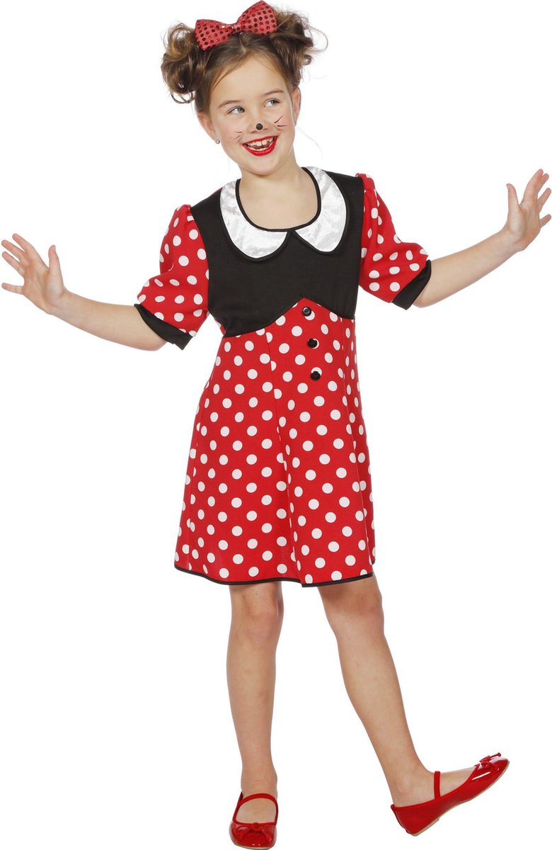 Wilbers - Mickey & Minnie Mouse Kostuum - Minnie De Mooie Muis - Meisje - rood - Maat 164 - Carnavalskleding - Verkleedkleding