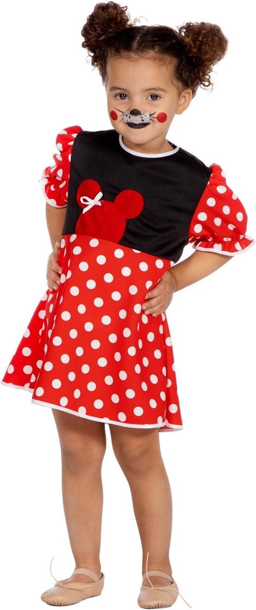 Wilbers - Mickey & Minnie Mouse Kostuum - Waar Is Mickey? Minnie - Meisje - rood,zwart - Maat 74 - Carnavalskleding - Verkleedkleding