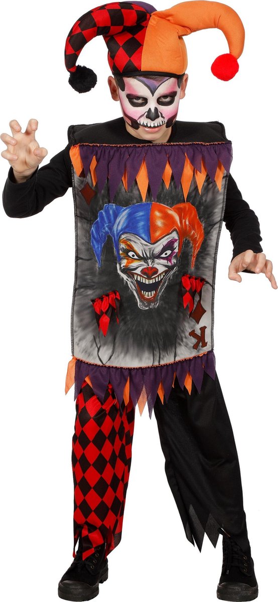 Wilbers - Monster & Griezel Kostuum - Scary Joker - Jongen - zwart - Maat 152 - Halloween - Verkleedkleding