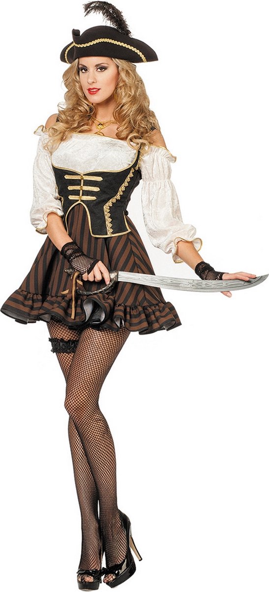 Wilbers - Piraat & Viking Kostuum - Pirate Bruin Dutch Delight Jurk Vrouw - bruin - Maat 44 - Carnavalskleding - Verkleedkleding