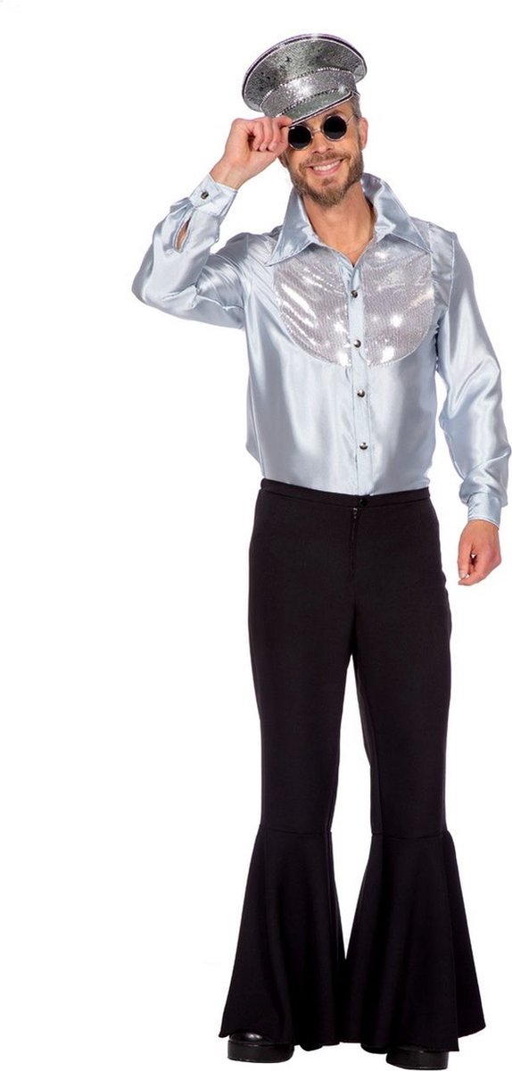 Wilbers - Rock & Roll Kostuum - Shine Bright Disco Sensatie Blouse Man - zilver - XXL - Carnavalskleding - Verkleedkleding