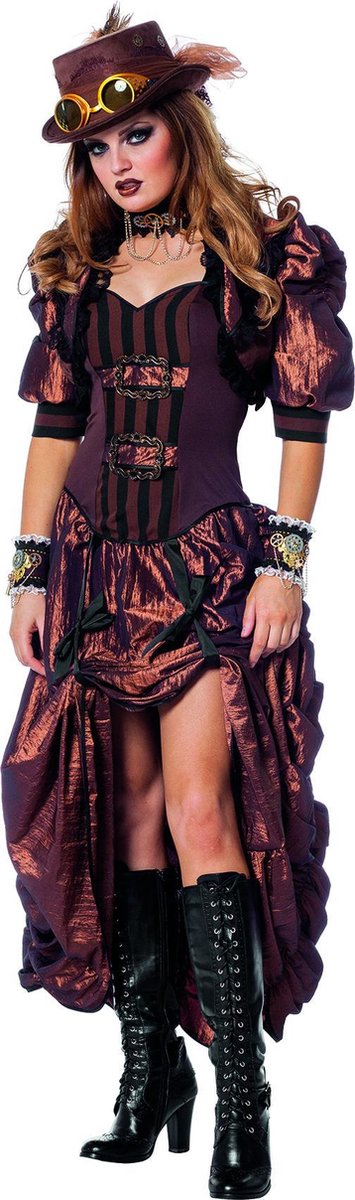 Wilbers - Steampunk Kostuum - Dark Steampunk Luxe - Vrouw - bruin - Maat 36 - Carnavalskleding - Verkleedkleding