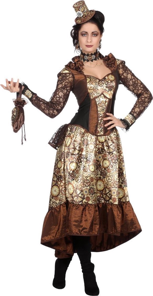 Wilbers - Steampunk Kostuum - Steampunk Industriele Revolutie - Vrouw - bruin,goud - Maat 46 - Carnavalskleding - Verkleedkleding