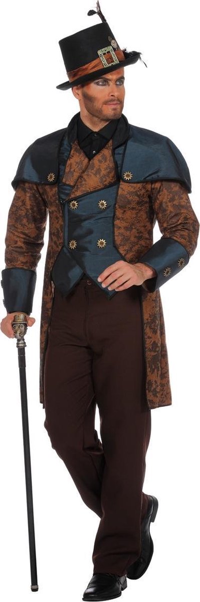 Wilbers - Steampunk Kostuum - Steampunk Jas Industrieel - Man - bruin - Maat 48 - Carnavalskleding - Verkleedkleding