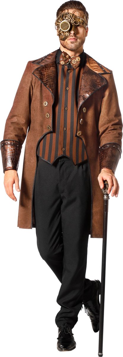 Wilbers - Steampunk Kostuum - Steampunk Jas Snake Man - bruin - Maat 48 - Carnavalskleding - Verkleedkleding