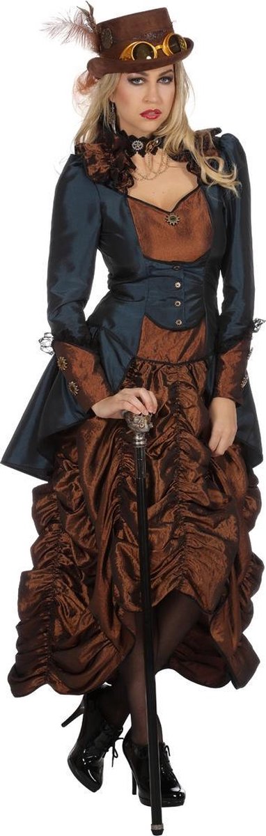 Wilbers - Steampunk Kostuum - Steampunk Sally Wild Wild West - Vrouw - blauw,bruin - Maat 36 - Carnavalskleding - Verkleedkleding