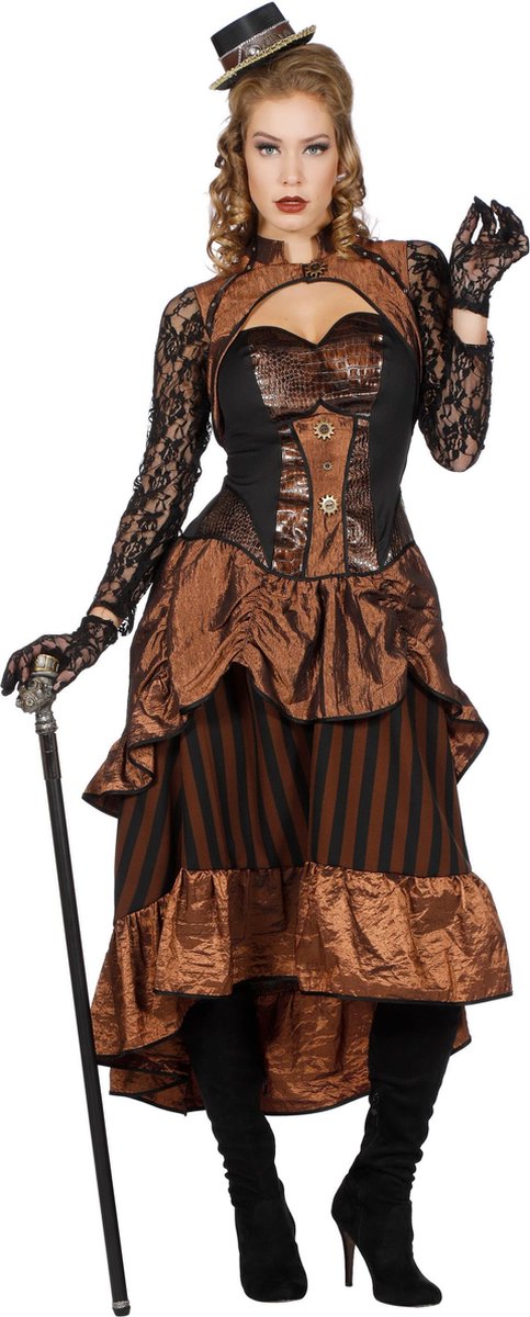 Wilbers - Steampunk Kostuum - Steampunk Victoria Bruin - Vrouw - bruin - Maat 46 - Halloween - Verkleedkleding