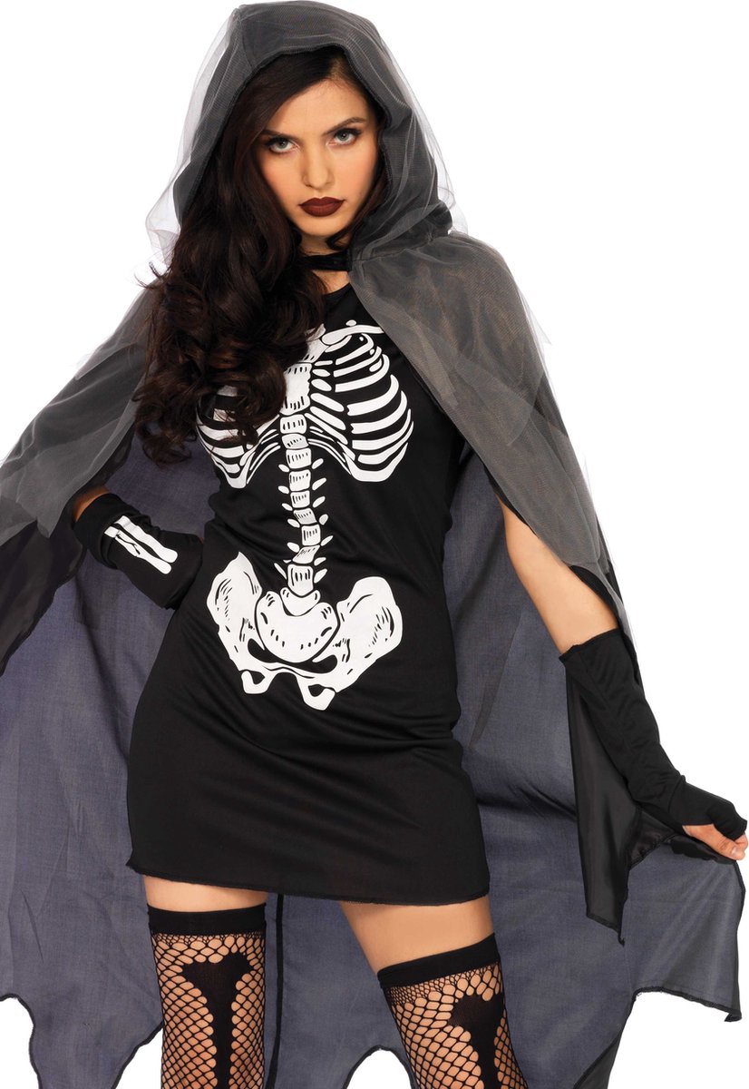 Wonderland - Spook & Skelet Kostuum - Aangename Dood - Vrouw - zwart - Small / Medium - Halloween - Verkleedkleding