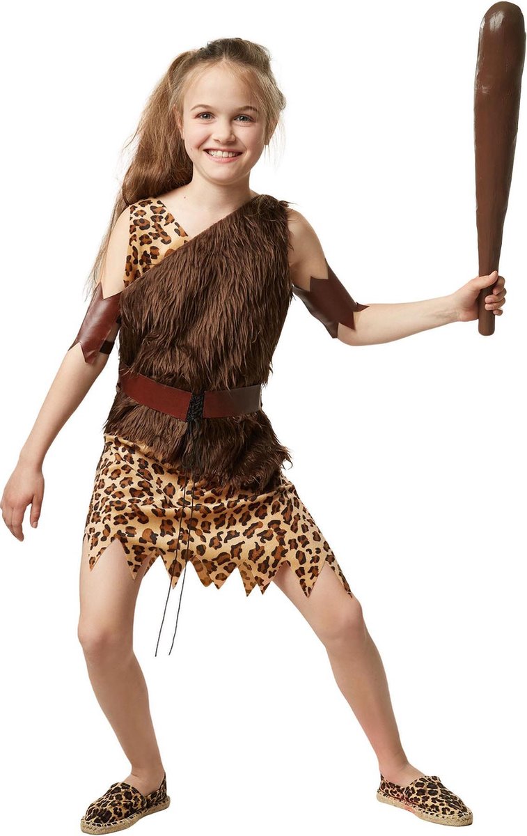 dressforfun - Chique meisje uit het stenen tijdperk 116 (5-6y) - verkleedkleding kostuum halloween verkleden feestkleding carnavalskleding carnaval feestkledij partykleding - 302735