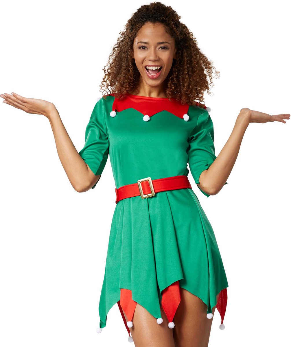 dressforfun - Feestelijke kerstelf XL - verkleedkleding kostuum halloween verkleden feestkleding carnavalskleding carnaval feestkledij partykleding - 303418