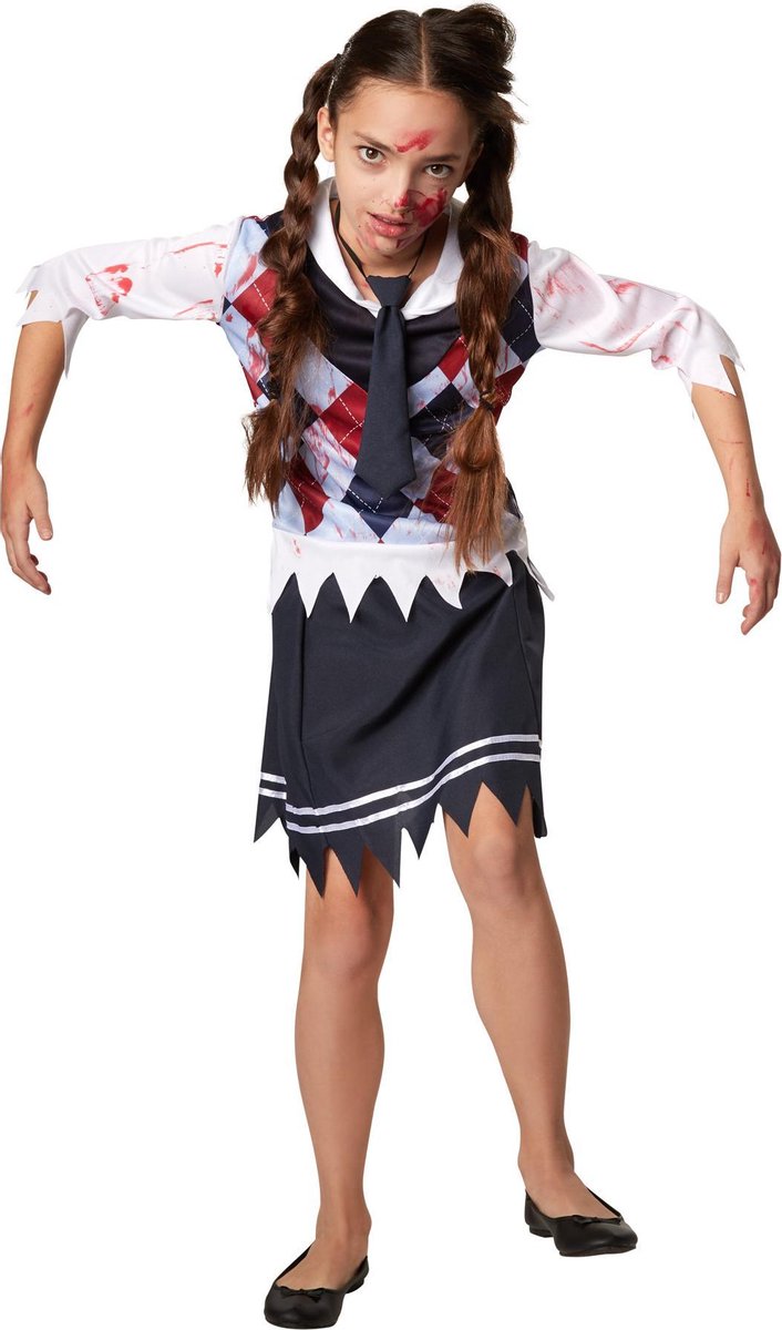 dressforfun - Griezelig schoolmeisje 128 (7-8y) - verkleedkleding kostuum halloween verkleden feestkleding carnavalskleding carnaval feestkledij partykleding - 302206