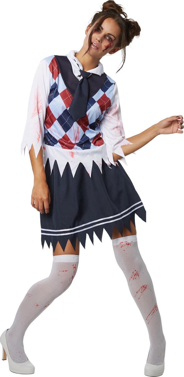 dressforfun - Griezelig schoolmeisje M - verkleedkleding kostuum halloween verkleden feestkleding carnavalskleding carnaval feestkledij partykleding - 302226