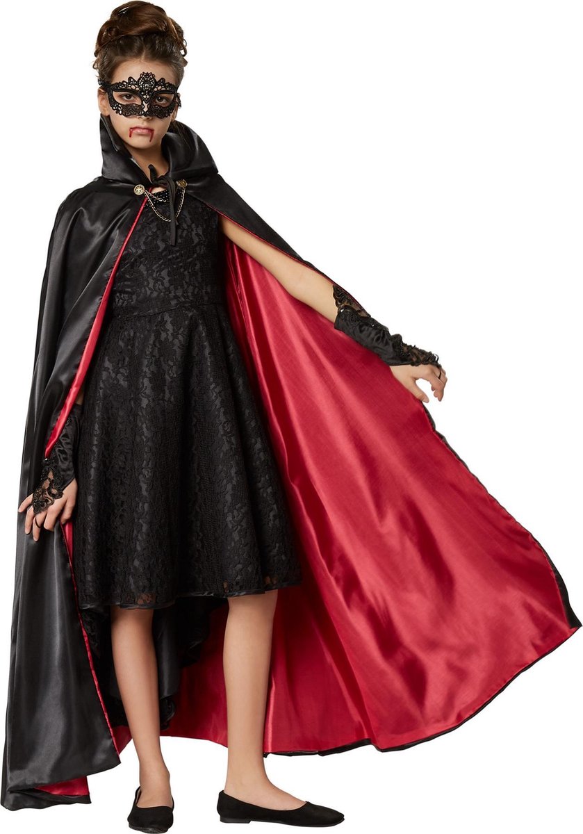 dressforfun - Kinderkostuum sierlijke vampiercape 116 cm - verkleedkleding kostuum halloween verkleden feestkleding carnavalskleding carnaval feestkledij partykleding - 301841