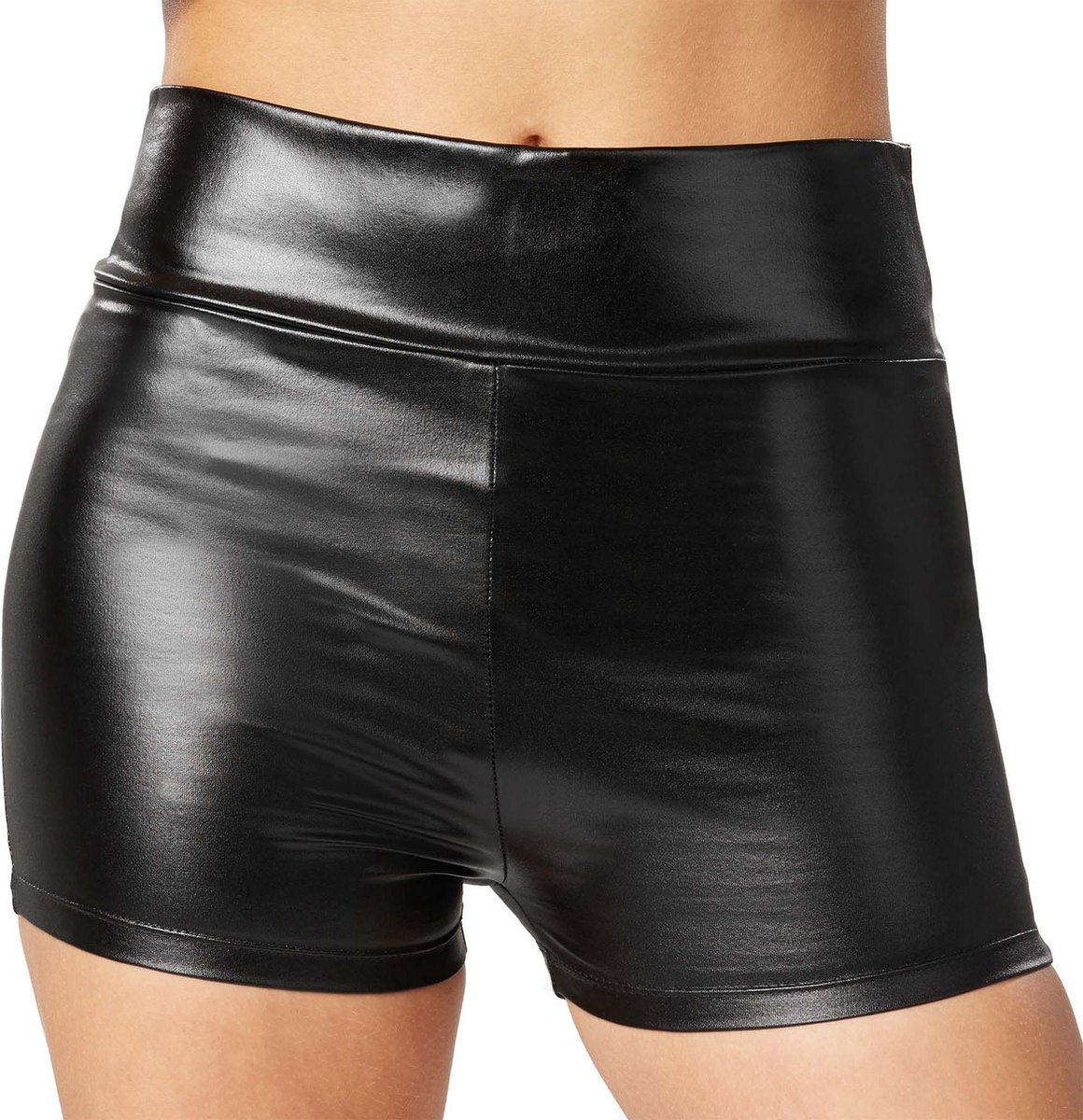 dressforfun - Metallic hotpants zwart L - verkleedkleding kostuum halloween verkleden feestkleding carnavalskleding carnaval feestkledij partykleding - 303579