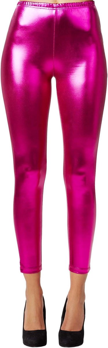 dressforfun - Metallic legging pink L - verkleedkleding kostuum halloween verkleden feestkleding carnavalskleding carnaval feestkledij partykleding - 303614