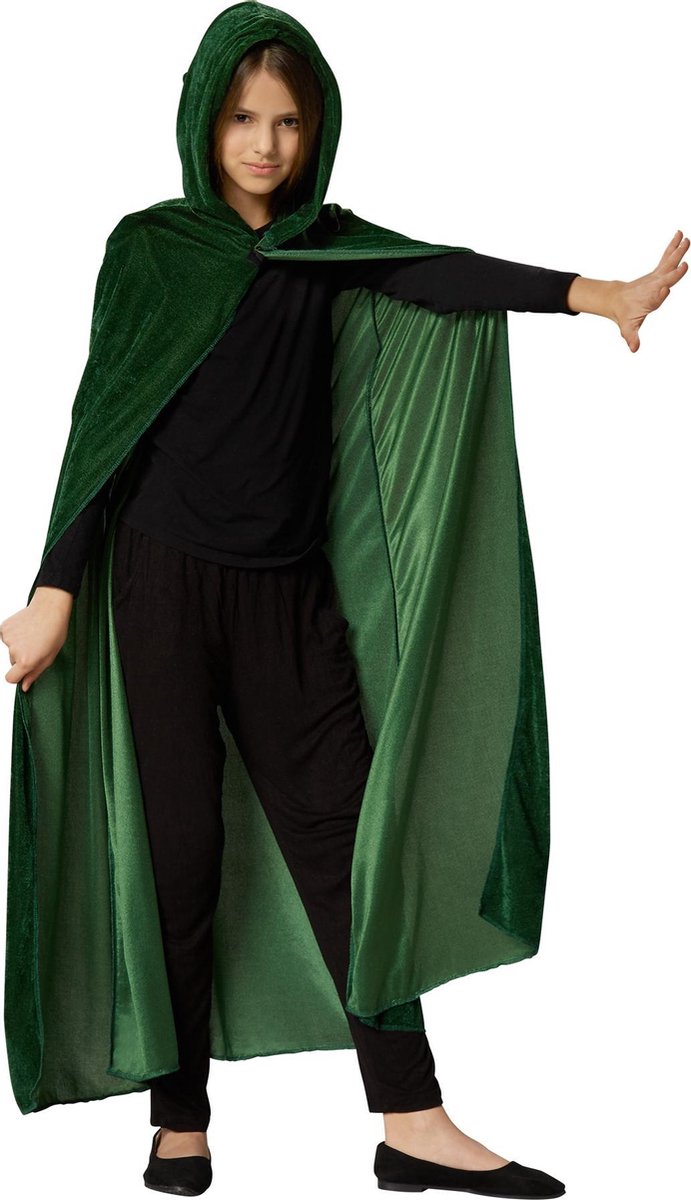 dressforfun - Mystieke fluwelen cape groen 92 cm - verkleedkleding kostuum halloween verkleden feestkleding carnavalskleding carnaval feestkledij partykleding - 301849