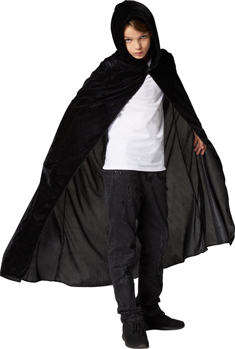 dressforfun - Mystieke fluwelen cape zwart 74 cm - verkleedkleding kostuum halloween verkleden feestkleding carnavalskleding carnaval feestkledij partykleding - 301845