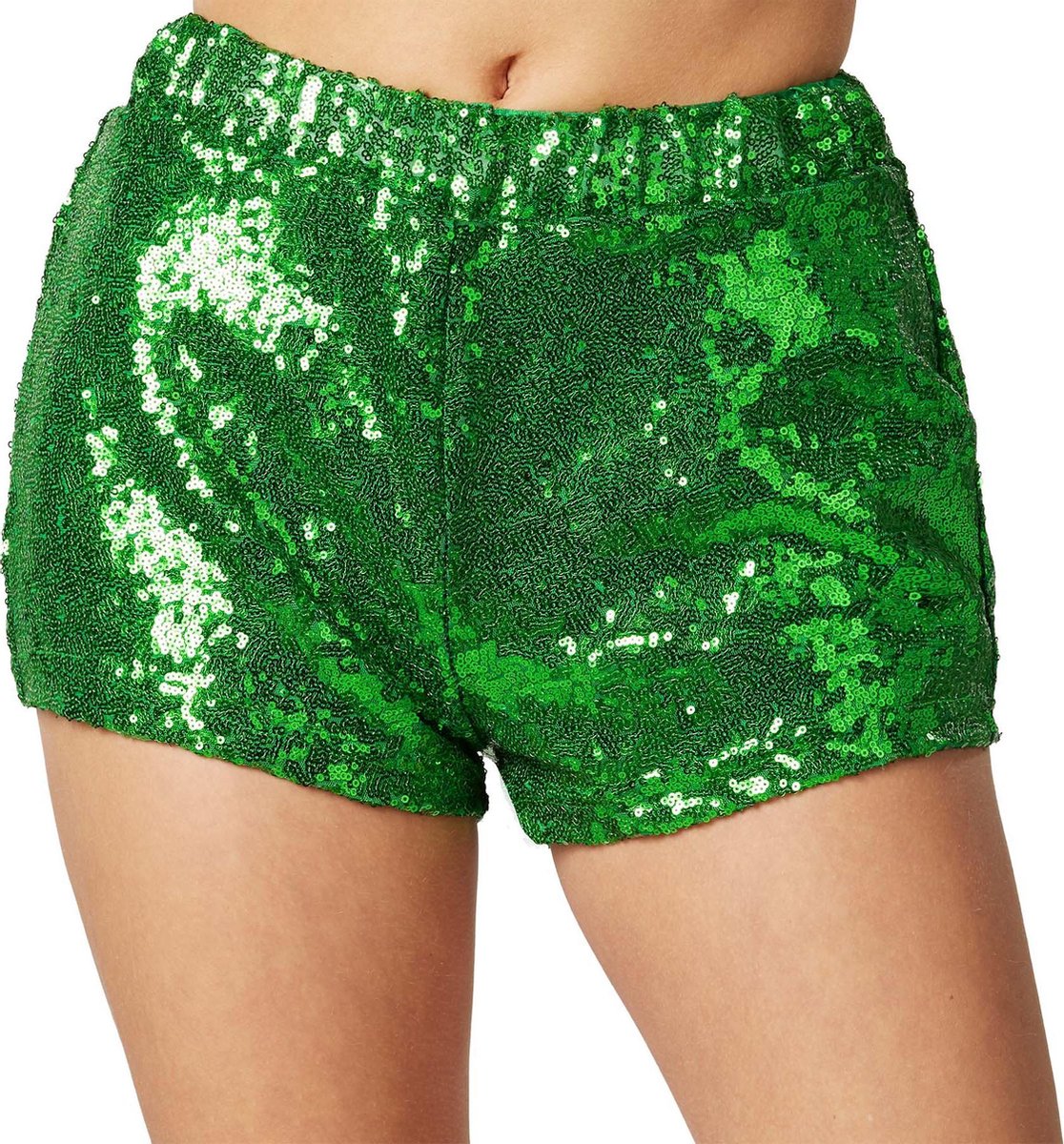 dressforfun - Pailletten-short groen L - verkleedkleding kostuum halloween verkleden feestkleding carnavalskleding carnaval feestkledij partykleding - 303903