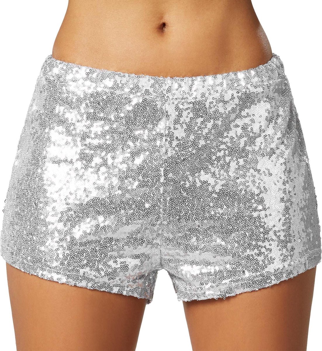 dressforfun - Pailletten-short zilver L - verkleedkleding kostuum halloween verkleden feestkleding carnavalskleding carnaval feestkledij partykleding - 303893