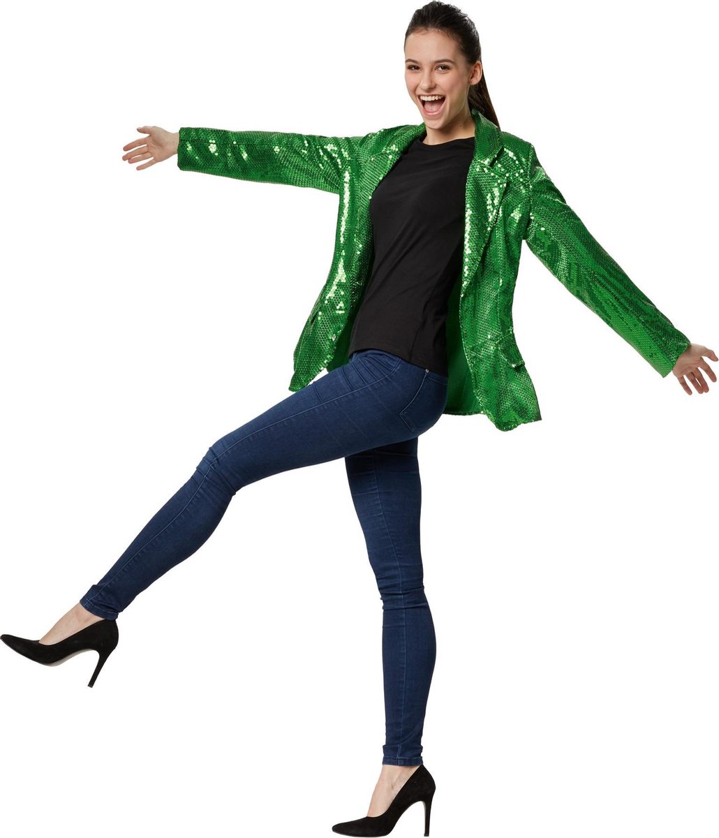 dressforfun - Paillettenjas dames groen L - verkleedkleding kostuum halloween verkleden feestkleding carnavalskleding carnaval feestkledij partykleding - 303863