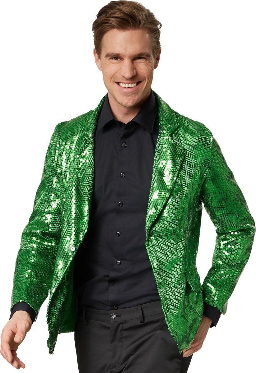 dressforfun - Paillettenjas heren groen L - verkleedkleding kostuum halloween verkleden feestkleding carnavalskleding carnaval feestkledij partykleding - 303943