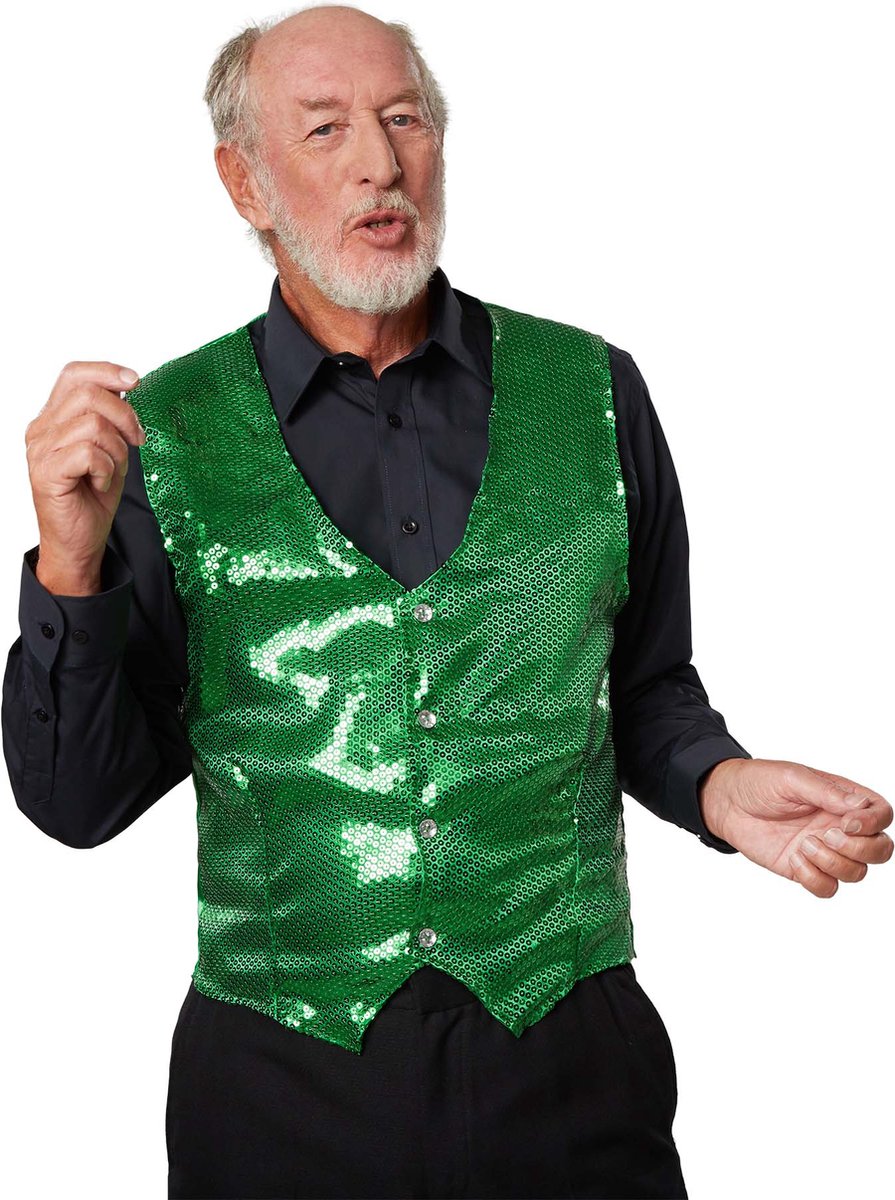 dressforfun - Paillettenvest heren groen L - verkleedkleding kostuum halloween verkleden feestkleding carnavalskleding carnaval feestkledij partykleding - 303978