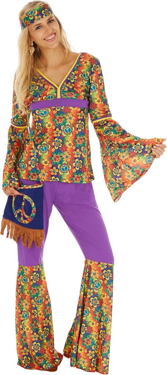 dressforfun - Vrouwenkostuum Hippie L - verkleedkleding kostuum halloween verkleden feestkleding carnavalskleding carnaval feestkledij partykleding - 300944