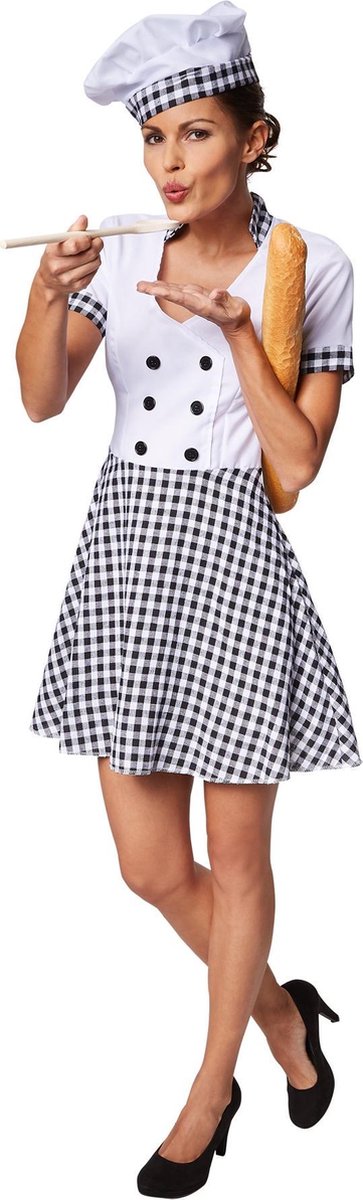 dressforfun - Vrouwenkostuum chef-kokkin L - verkleedkleding kostuum halloween verkleden feestkleding carnavalskleding carnaval feestkledij partykleding - 301510