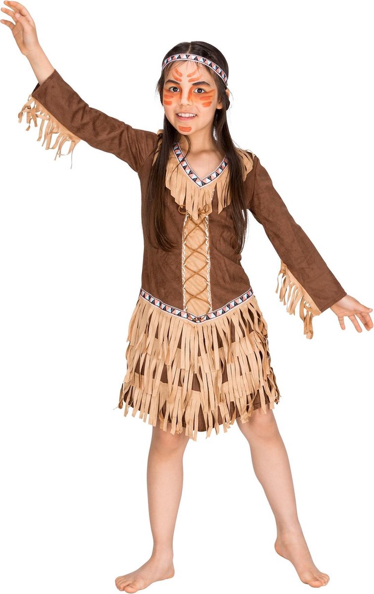 dressforfun - meisjeskostuum indianenprinses 128 (8-10y) - verkleedkleding kostuum halloween verkleden feestkleding carnavalskleding carnaval feestkledij partykleding - 300665