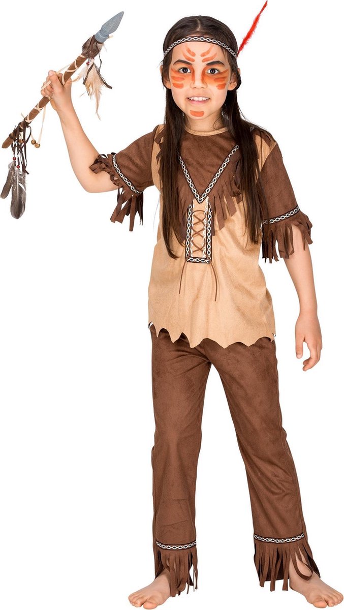 dressforfun - meisjeskostuum indianenvrouw rode havik 140 (10-12y) - verkleedkleding kostuum halloween verkleden feestkleding carnavalskleding carnaval feestkledij partykleding - 300663