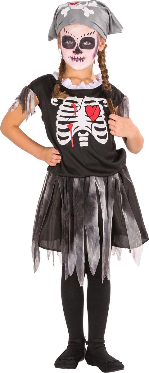 dressforfun - piratenskeletkostuum 116 (5-7y) - verkleedkleding kostuum halloween verkleden feestkleding carnavalskleding carnaval feestkledij partykleding - 300001