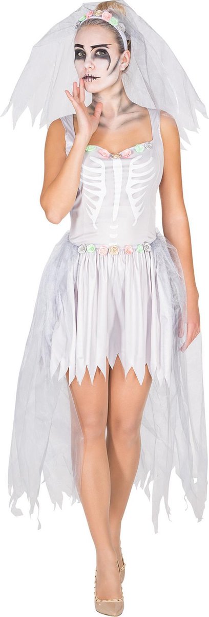 dressforfun - vrouwenkostuum Bruidskleed skelet S - verkleedkleding kostuum halloween verkleden feestkleding carnavalskleding carnaval feestkledij partykleding - 300058