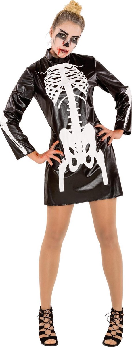 dressforfun - vrouwenkostuum Skelet L - verkleedkleding kostuum halloween verkleden feestkleding carnavalskleding carnaval feestkledij partykleding - 300080