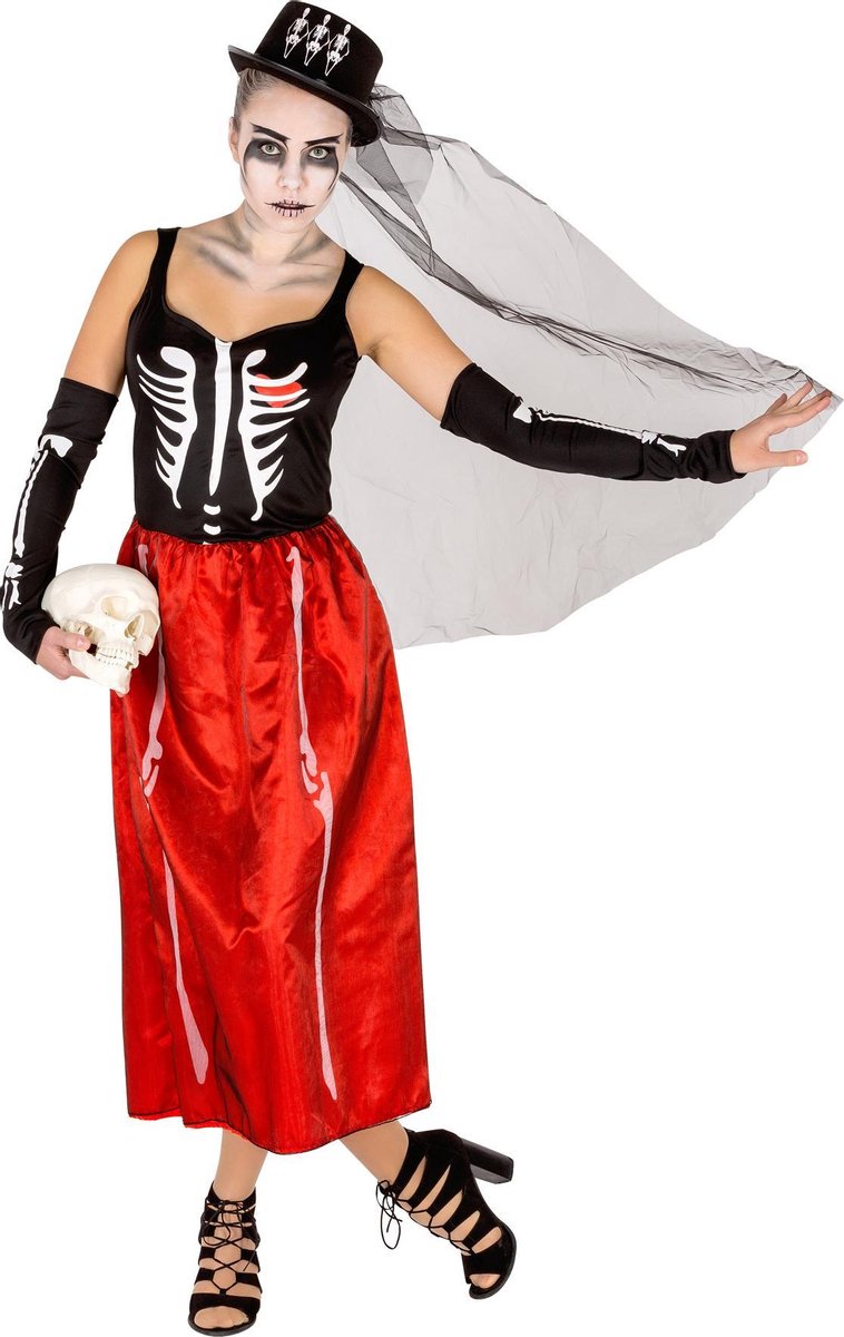 dressforfun - vrouwenkostuum Skeleton L - verkleedkleding kostuum halloween verkleden feestkleding carnavalskleding carnaval feestkledij partykleding - 300092