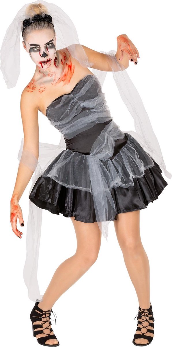 dressforfun - vrouwenkostuum Zwarte Weduwe M - verkleedkleding kostuum halloween verkleden feestkleding carnavalskleding carnaval feestkledij partykleding - 300146