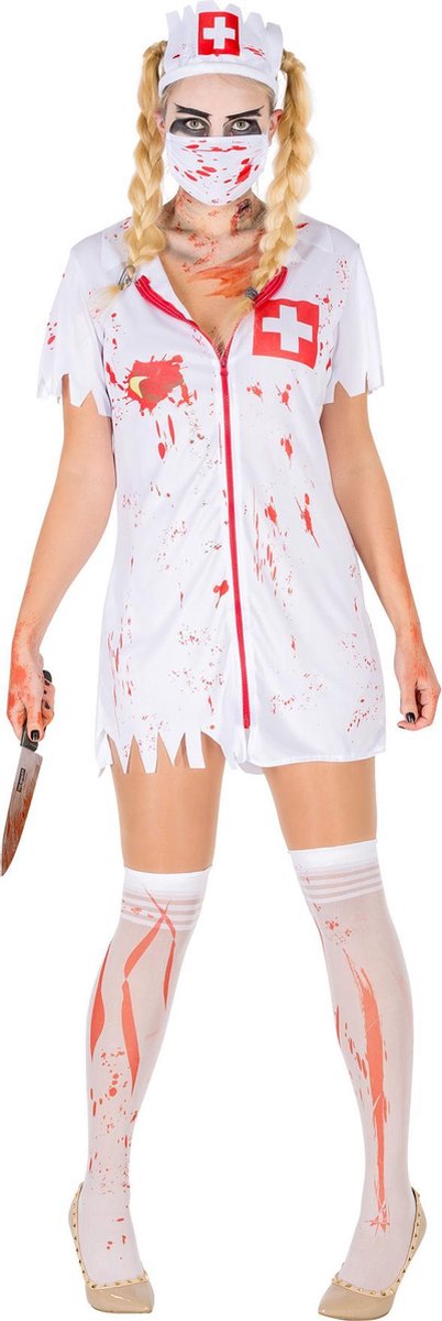 dressforfun - vrouwenkostuum sexy zombieverpleegster M - verkleedkleding kostuum halloween verkleden feestkleding carnavalskleding carnaval feestkledij partykleding - 300063