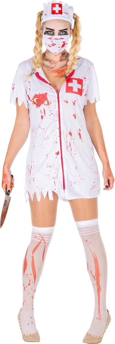 dressforfun - vrouwenkostuum sexy zombieverpleegster XL - verkleedkleding kostuum halloween verkleden feestkleding carnavalskleding carnaval feestkledij partykleding - 300065