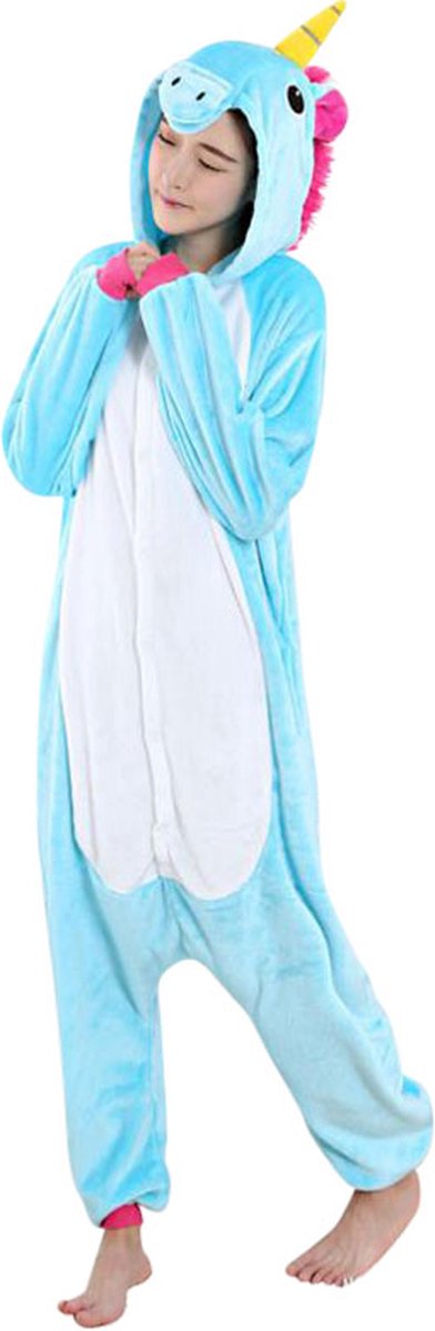 Eenhoorn Blauw Onesie Pak Kostuum Outfit Huispak Jumpsuit Verkleedpak - Verkleedkleding - Halloween & Carnaval - SnugSquad - Kinderen & Volwassenen - Unisex - Maat M voor Lichaamslengte (160 - 167 cm)