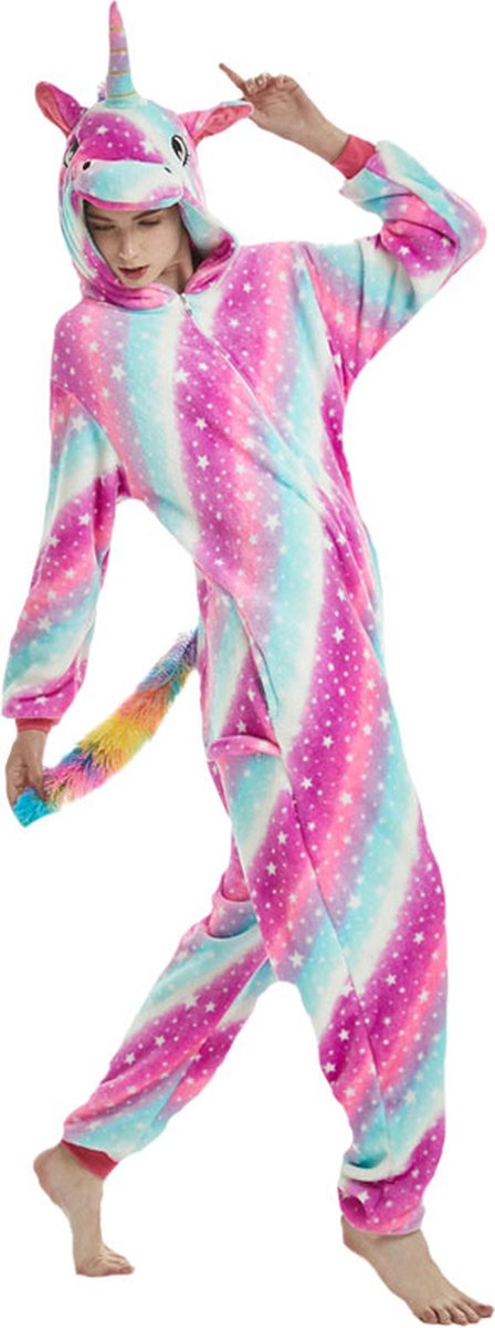 Eenhoorn Galaxy Onesie Pak Kostuum Outfit Huispak Jumpsuit Verkleedpak - Verkleedkleding - Halloween & Carnaval - SnugSquad - Kinderen & Volwassenen - Unisex - Maat L voor Lichaamslengte (168 - 175 cm)