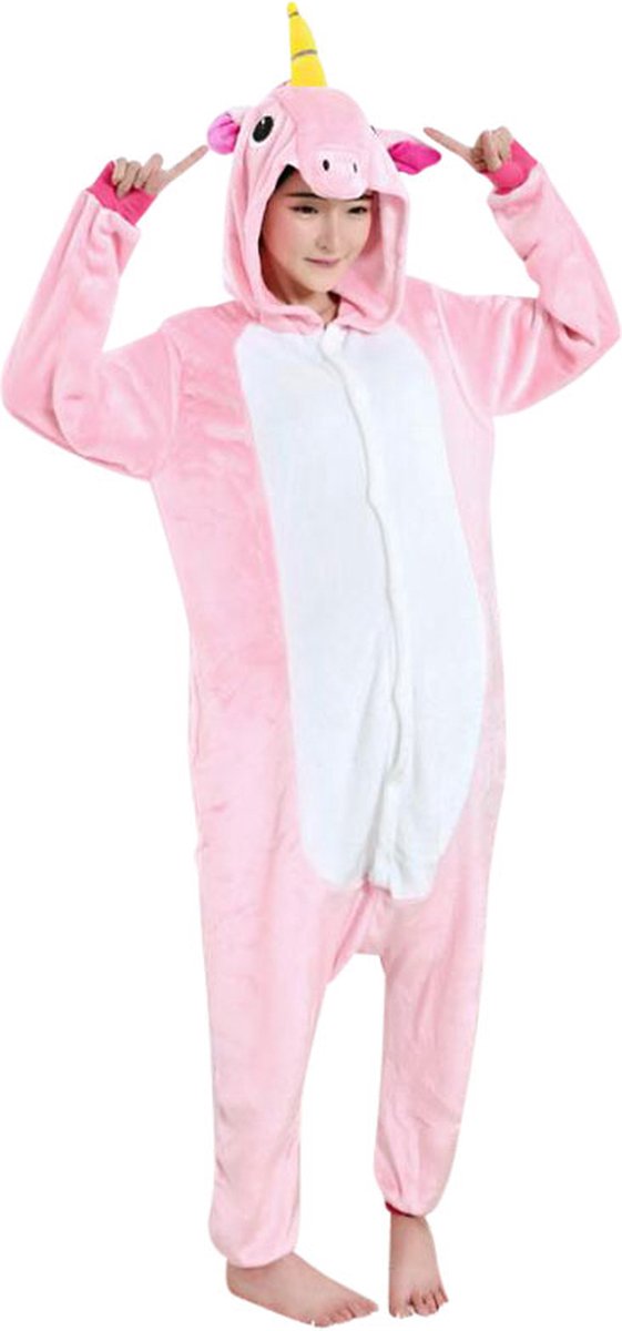 Eenhoorn Roze Onesie Pak Kostuum Outfit Huispak Jumpsuit Verkleedpak - Verkleedkleding - Halloween & Carnaval - SnugSquad - Kinderen & Volwassenen - Unisex - Maat S voor Lichaamslengte (146 - 159 cm)